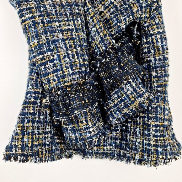 Ann Taylor Ruffle Tweed Blazer Size 6. Navy Blue Multicolor Shimmer Raw Edge - Picture 11 of 13